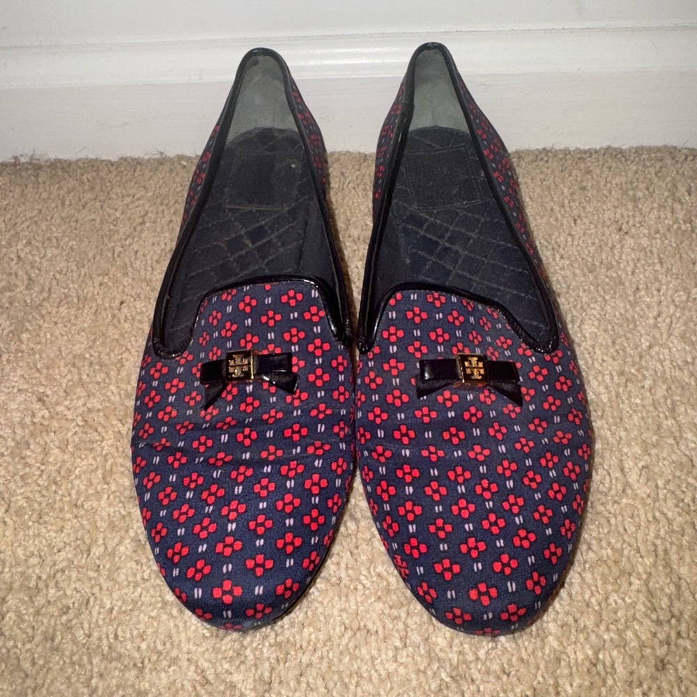 Tory Burch blue and red loafers